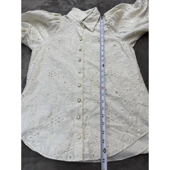 BCBGMAXAZRIA White Eyelet Puff Sleeve Blouse Size 6 Cotton Lined Embroidered - Picture 10 of 13